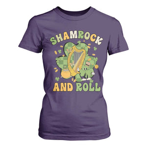 Funny St Patricks Day T Shirt For Women Shamrock 'N Roll Irish Music Celtic Harp TS02 Purple Print Your Wear