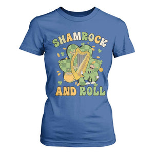 Funny St Patricks Day T Shirt For Women Shamrock 'N Roll Irish Music Celtic Harp TS02 Royal Blue Print Your Wear