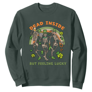 Irish Dancing Skeleton Sweatshirt Dead Inside But Feeling Lucky Drinking Beer St Patrick's Day TS02 Dark Forest Green Printyourwear
