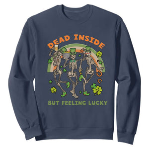 Irish Dancing Skeleton Sweatshirt Dead Inside But Feeling Lucky Drinking Beer St Patrick's Day TS02 Navy Printyourwear