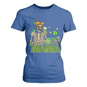 Irish Skeleton Mom T Shirt For Women Lucky Mama Messy Bun Drinking Beer St Patrick's Day Mother's Day TS02 Royal Blue Print Your Wear