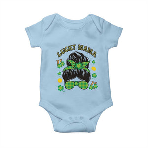 Funny St Patricks Day Baby Onesie Lucky Mama Messy Bun Mom TS02 Light Blue Print Your Wear