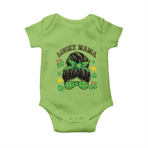 Funny St Patricks Day Baby Onesie Lucky Mama Messy Bun Mom TS02 Lime Print Your Wear