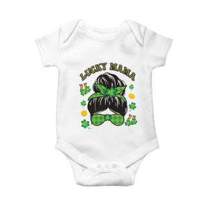 Funny St Patricks Day Baby Onesie Lucky Mama Messy Bun Mom TS02 White Print Your Wear