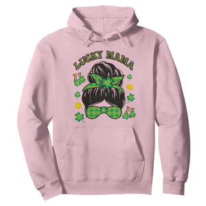Funny St. Patricks Day Hoodie Lucky Mama Messy Bun Mom TS02 Light Pink Printyourwear