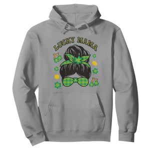 Funny St. Patricks Day Hoodie Lucky Mama Messy Bun Mom TS02 Sport Gray Printyourwear