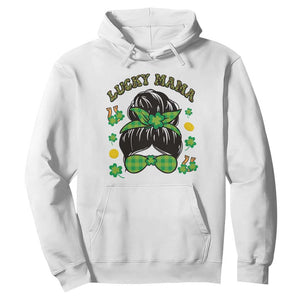 Funny St. Patricks Day Hoodie Lucky Mama Messy Bun Mom TS02 White Printyourwear