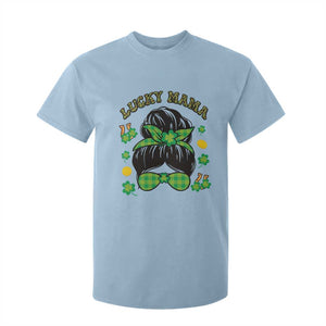 Funny St Patricks Day T Shirt For Kid Lucky Mama Messy Bun Mom TS02 Light Blue Print Your Wear