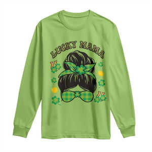 Funny St Patricks Day Long Sleeve Shirt Lucky Mama Messy Bun Mom TS02 Lime Print Your Wear