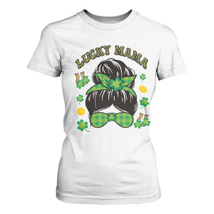 Funny St Patricks Day T Shirt For Women Lucky Mama Messy Bun Mom TS02 White Print Your Wear
