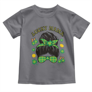Funny St Patricks Day Toddler T Shirt Lucky Mama Messy Bun Mom TS02 Charcoal Print Your Wear