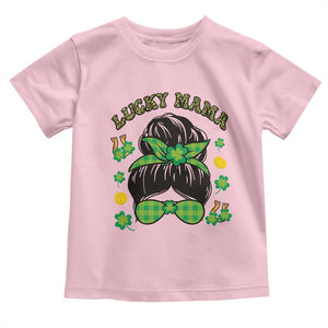 Funny St Patricks Day Toddler T Shirt Lucky Mama Messy Bun Mom TS02 Light Pink Print Your Wear