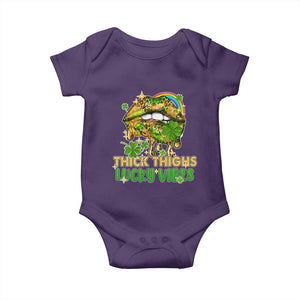 Funny St Patricks Day Women Baby Onesie Thick Thighs Lucky Vibes Leopard Biting Lips TS02 Purple Print Your Wear