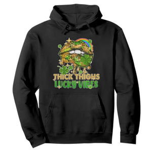 Funny St. Patricks Day Women Hoodie Thick Thighs Lucky Vibes Leopard Biting Lips TS02 Black Printyourwear