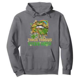 Funny St. Patricks Day Women Hoodie Thick Thighs Lucky Vibes Leopard Biting Lips TS02 Charcoal Printyourwear