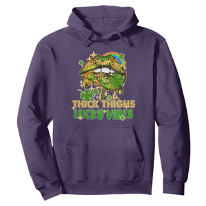 Funny St. Patricks Day Women Hoodie Thick Thighs Lucky Vibes Leopard Biting Lips TS02 Purple Printyourwear