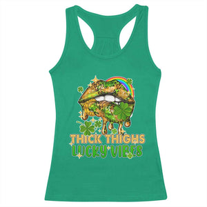 Funny St Patricks Day Women Racerback Tank Top Thick Thighs Lucky Vibes Leopard Biting Lips TS02 Irish Green Print Your Wear