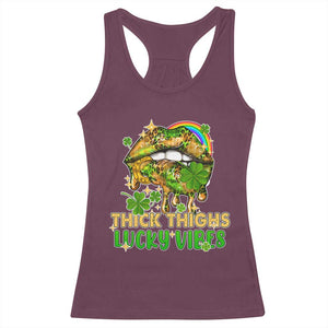 Funny St Patricks Day Women Racerback Tank Top Thick Thighs Lucky Vibes Leopard Biting Lips TS02 Maroon Print Your Wear