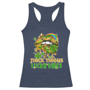 Funny St Patricks Day Women Racerback Tank Top Thick Thighs Lucky Vibes Leopard Biting Lips TS02 Navy Print Your Wear