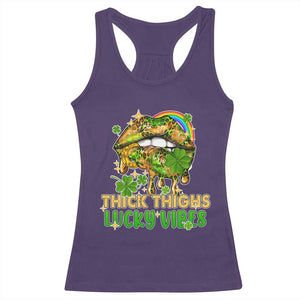 Funny St Patricks Day Women Racerback Tank Top Thick Thighs Lucky Vibes Leopard Biting Lips TS02 Purple Print Your Wear