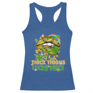 Funny St Patricks Day Women Racerback Tank Top Thick Thighs Lucky Vibes Leopard Biting Lips TS02 Royal Blue Print Your Wear