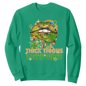 Funny St. Patricks Day Women Sweatshirt Thick Thighs Lucky Vibes Leopard Biting Lips TS02 Irish Green Printyourwear