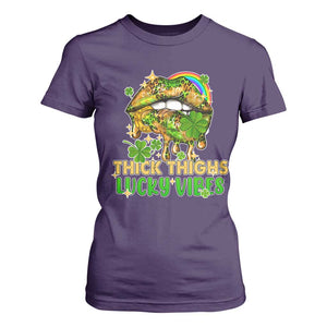 Funny St Patricks Day Women T Shirt For Women Thick Thighs Lucky Vibes Leopard Biting Lips TS02 Purple Print Your Wear