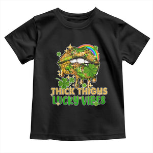 Funny St Patricks Day Women Toddler T Shirt Thick Thighs Lucky Vibes Leopard Biting Lips TS02 Black Print Your Wear