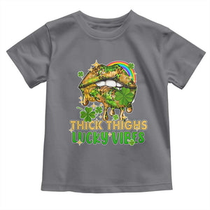 Funny St Patricks Day Women Toddler T Shirt Thick Thighs Lucky Vibes Leopard Biting Lips TS02 Charcoal Print Your Wear