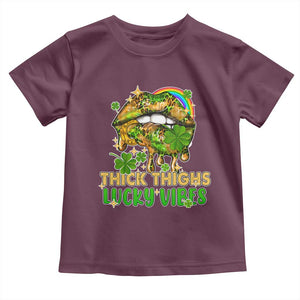 Funny St Patricks Day Women Toddler T Shirt Thick Thighs Lucky Vibes Leopard Biting Lips TS02 Maroon Print Your Wear