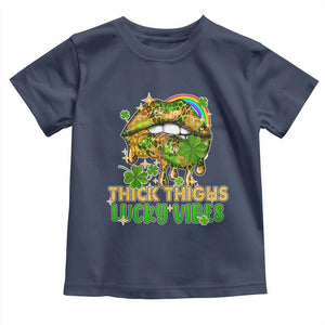 Funny St Patricks Day Women Toddler T Shirt Thick Thighs Lucky Vibes Leopard Biting Lips TS02 Navy Print Your Wear