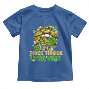 Funny St Patricks Day Women Toddler T Shirt Thick Thighs Lucky Vibes Leopard Biting Lips TS02 Royal Blue Print Your Wear
