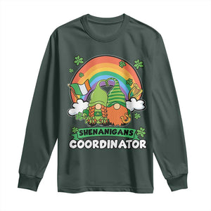 Cute St Patricks Day Long Sleeve Shirt Shenanigans Coordinator Gnomes Rainbow TS02 Dark Forest Green Print Your Wear