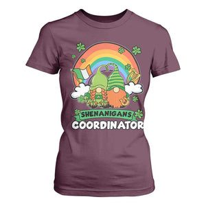 Cute St Patricks Day T Shirt For Women Shenanigans Coordinator Gnomes Rainbow TS02 Maroon Print Your Wear