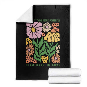 The Only Thing More Powerful Than Hate Is Love Throw Blanket Retro Floral Bunny Inspirational Quote TS02 Black Print Your Wear