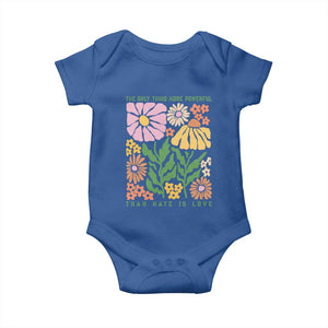 The Only Thing More Powerful Than Hate Is Love Baby Onesie Retro Floral Bunny Inspirational Quote TS02 Royal Blue Print Your Wear