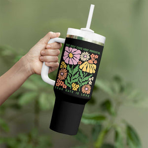The Only Thing More Powerful Than Hate Is Love Tumbler With Handle Retro Floral Bunny Inspirational Quote TS02 Print Your Wear