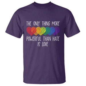 The Only Thing More Powerful Than Hate Is Love T Shirt Rainbow Hearts Pride Unity Bunny Inspirational Quote TS02 Purple Print Your Wear