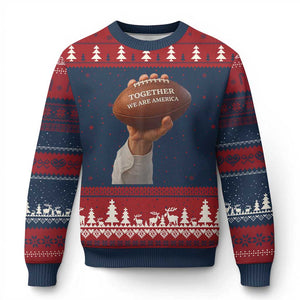 Together We Are America Bunny Holding Football Ugly Christmas Sweater Unity Game Day Inspirational Quote TS02 Navy Red Print Your Wear