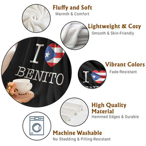 I Love Benito Puerto Rico Flag Heart Throw Blanket Boricua Music Fan Game Day Everyday TS02 Print Your Wear