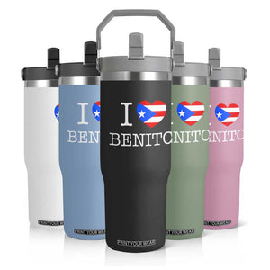 I Love Benito Puerto Rico Flag Heart Flip Straw Tumbler Boricua Music Fan Game Day Everyday TS02 Print Your Wear