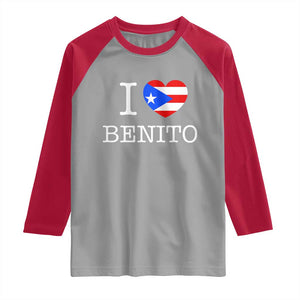 I Love Benito Puerto Rico Flag Heart Raglan Shirt Boricua Music Fan Game Day Everyday TS02 Sport Gray Red Print Your Wear