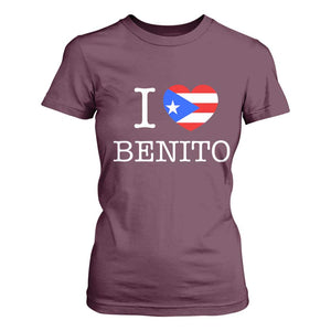 I Love Benito Puerto Rico Flag Heart T Shirt For Women Boricua Music Fan Game Day Everyday TS02 Maroon Print Your Wear