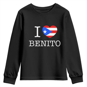I Love Benito Puerto Rico Flag Heart Youth Sweatshirt Boricua Music Fan Game Day Everyday TS02 Black Print Your Wear