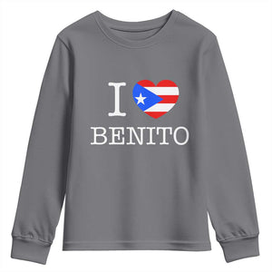 I Love Benito Puerto Rico Flag Heart Youth Sweatshirt Boricua Music Fan Game Day Everyday TS02 Charcoal Print Your Wear