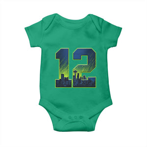 Seattle Skyline Number 12 Graphic Baby Onesie Pacific Northwest Emerald City Sports Fan Pride