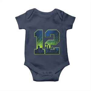 Seattle Skyline Number 12 Graphic Baby Onesie Pacific Northwest Emerald City Sports Fan Pride