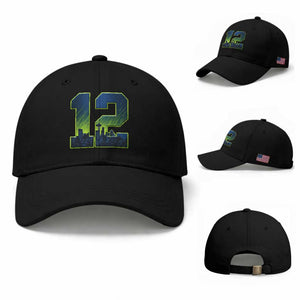 Seattle Skyline Number 12 Graphic Baseball Cap Pacific Northwest Emerald City Sports Fan Pride