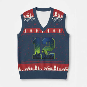 Seattle Skyline Number 12 Graphic V-Neck Knit Sweater Vest Pacific Northwest Emerald City Sports Fan Pride