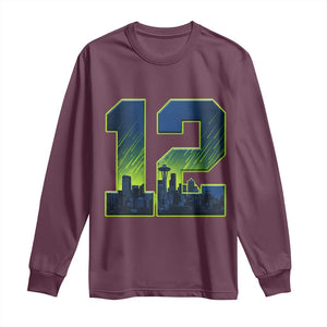 Seattle Skyline Number 12 Graphic Long Sleeve Shirt Pacific Northwest Emerald City Sports Fan Pride